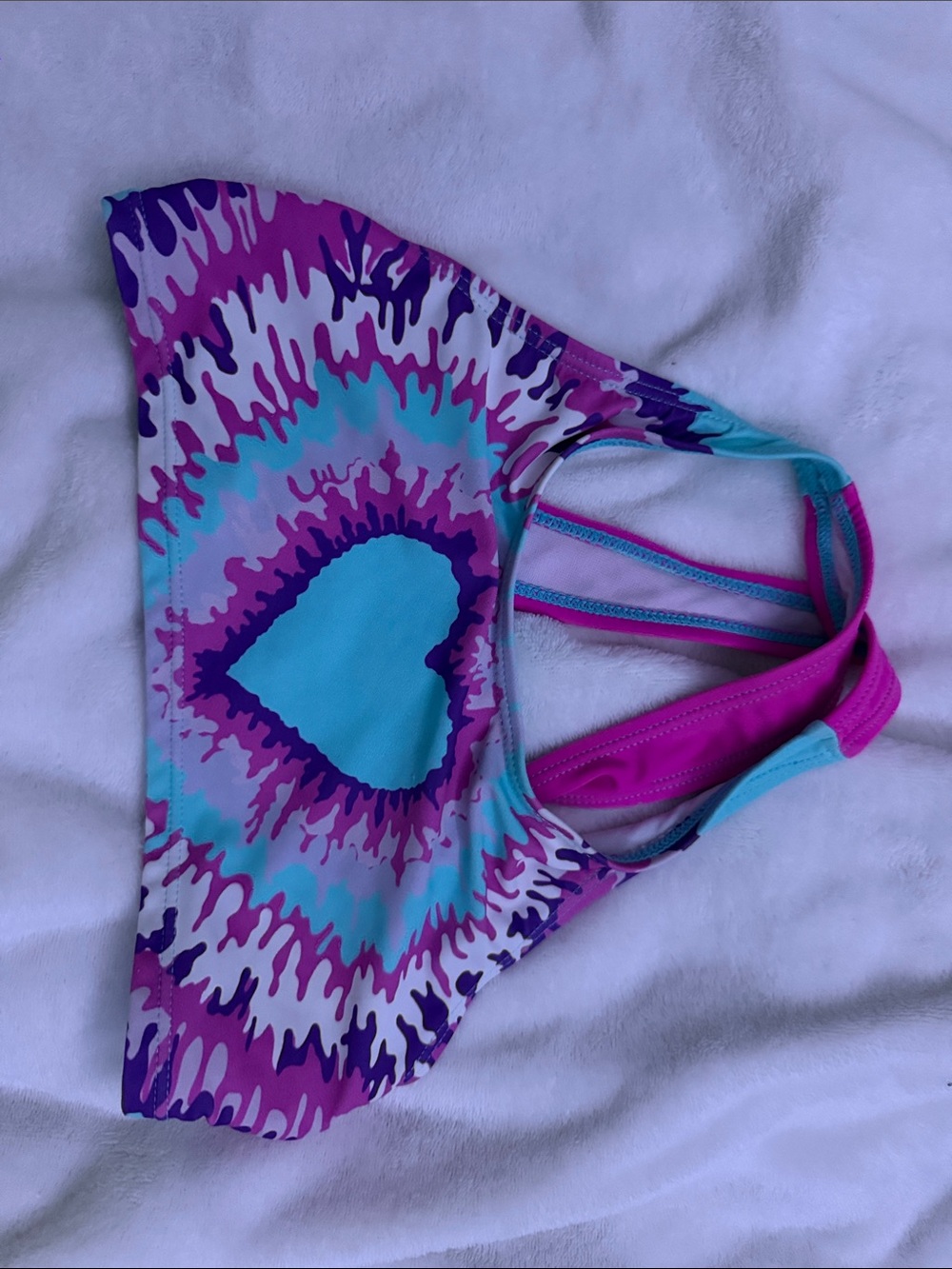 Kids Tie-Dye Heart Swim Top in Turquoise and Purple